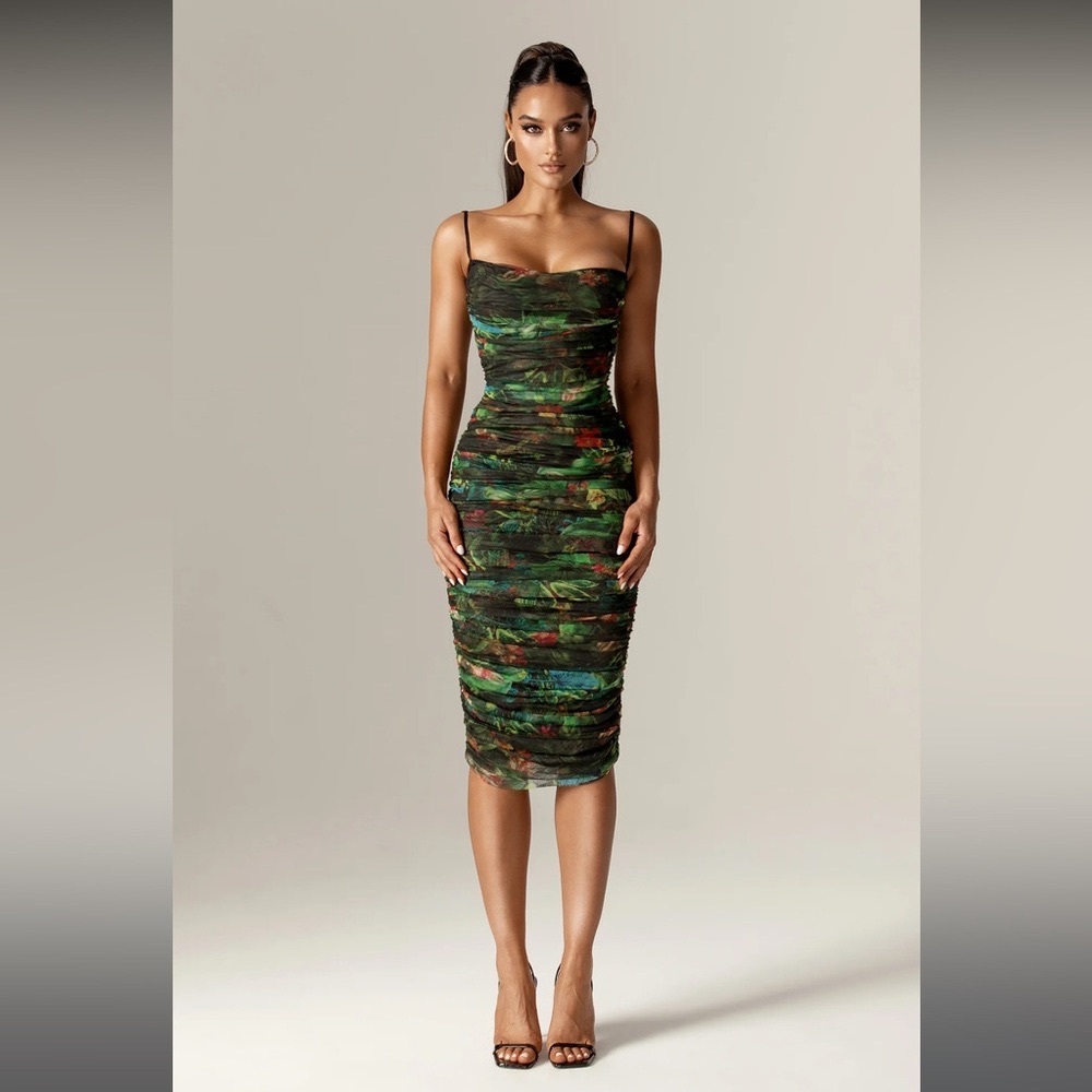 Alieva Toira Botanical Garden Ruched Midi Dress 2XL - Picture 3 of 12